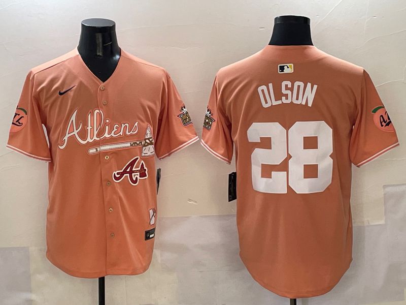 Men Atlanta Braves #28 Olson Orange Five generations Joint Name 2025 Nike MLB Jersey style 9